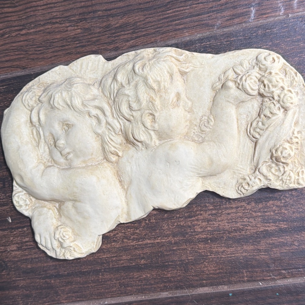 Cherub Plaster Wall Plaque 10'' Long X6" Tall- Estate Find